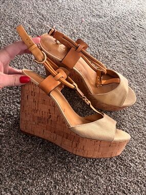 Coach Tan Cork Wedge Sandals